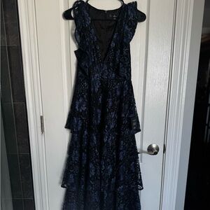 Lulu's Black and Blue Floral Maxi Dress